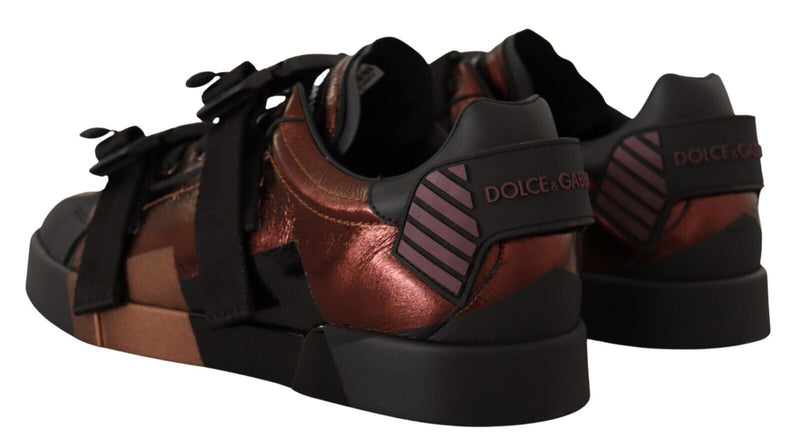 Bronze Black Leather Metallic Sneakers Shoes