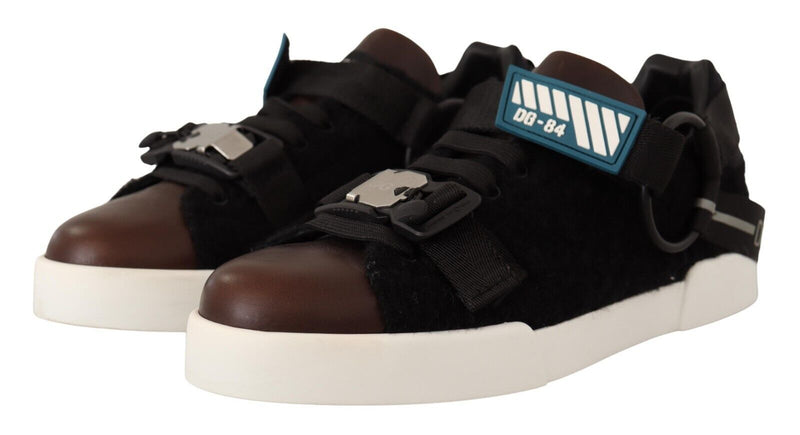 Brown Leather Black Shearling Sneakers Shoes