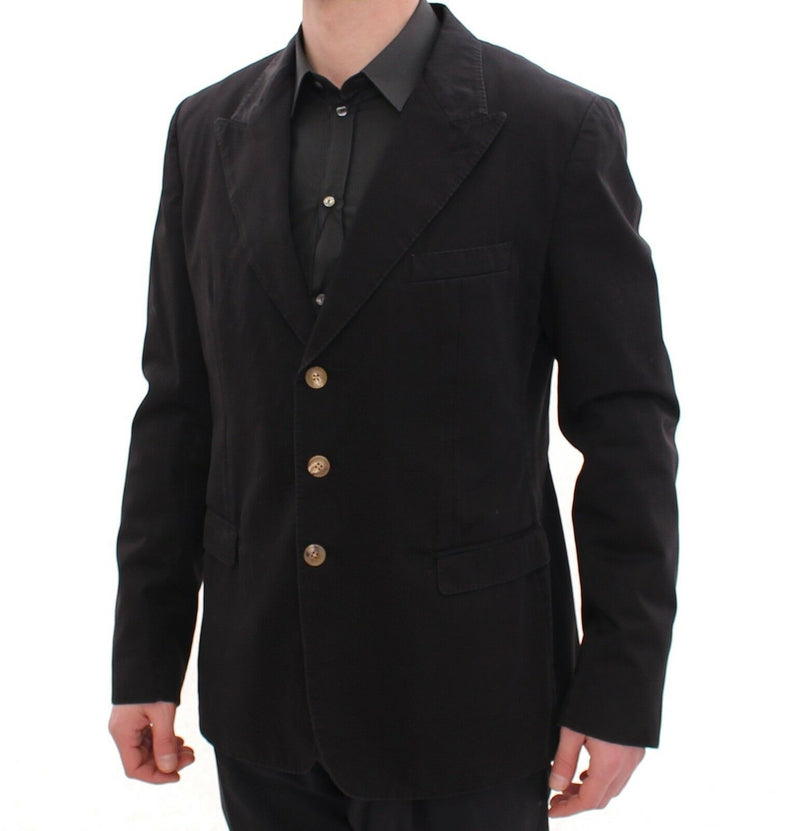 Black Three Button Slim Fit Blazer Jacket