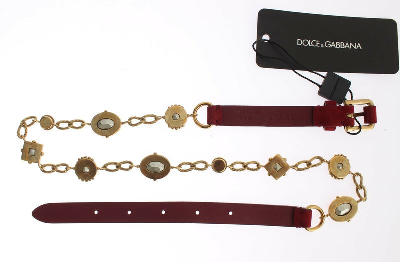 Red Suede Bordeaux Crystal Waist Belt