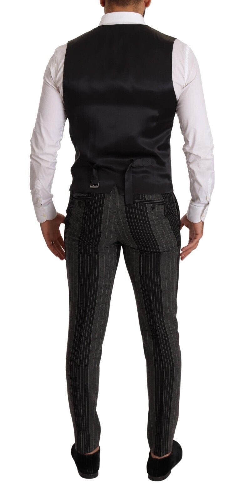 Black Gray Striped Slim Fit 3 Piece Suit