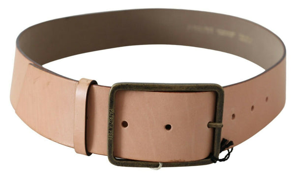 Brown Leather Slim Silver Logo Buckle Waist Belt