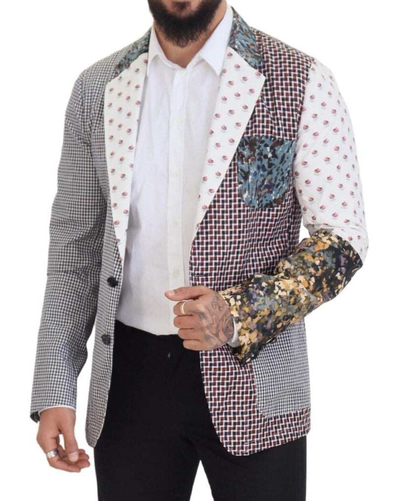 Multicolor Cotton Patchwork Breasted Blazer