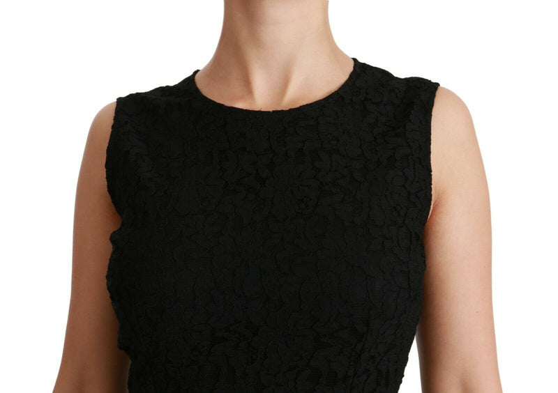 Black Floral Lace Sheath Gown Dress