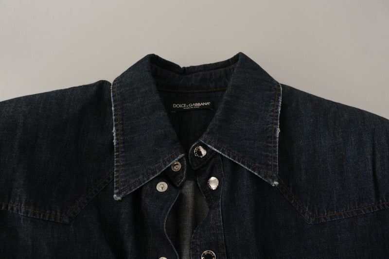 Blue Cotton Stretch Button Down Denim Shirt