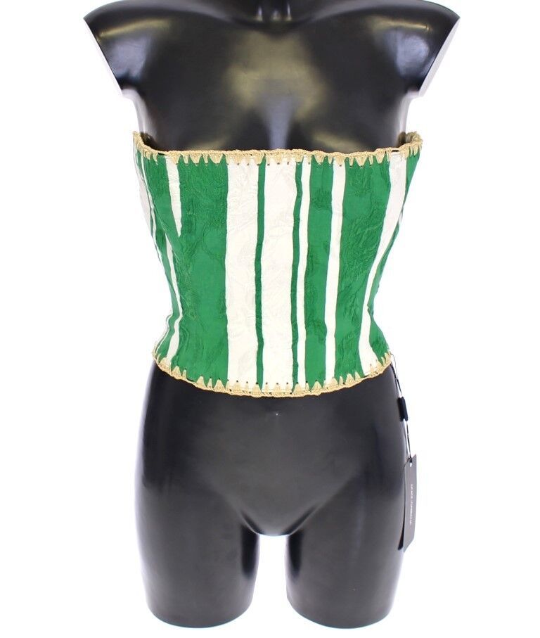 Green Striped Corset  Woven Raffia Waist Belt