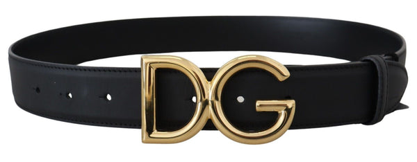 Black Leather DG Gold Tone Metal Buckle Belt