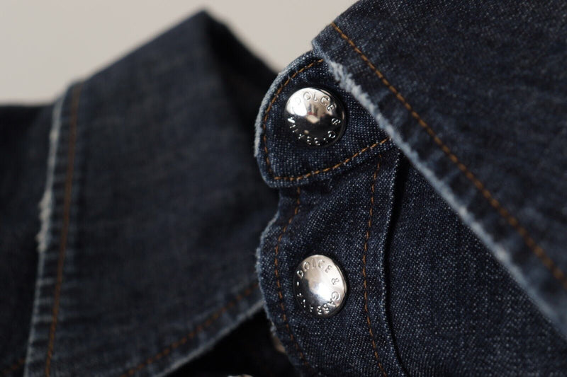 Blue Cotton Stretch Button Down Denim Shirt