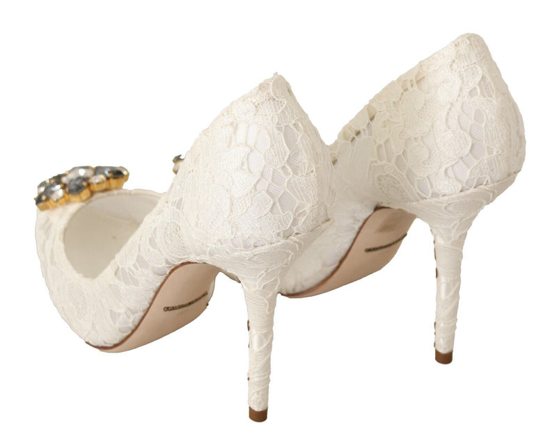 White Taormina Lace Crystal Heels Pumps Shoes