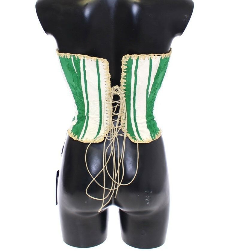 Green Striped Corset  Woven Raffia Waist Belt