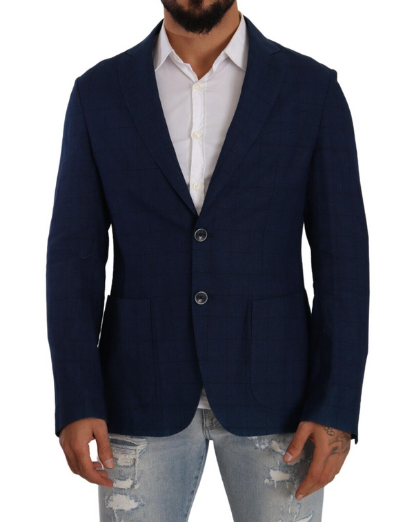 Navy Blue Checkered Jacket Sport Coat Blazer