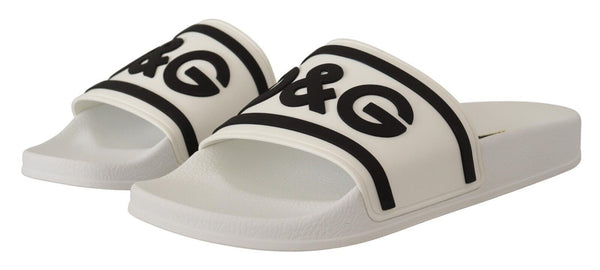 White Black Leather Beachwear Logo Sandals Shoes