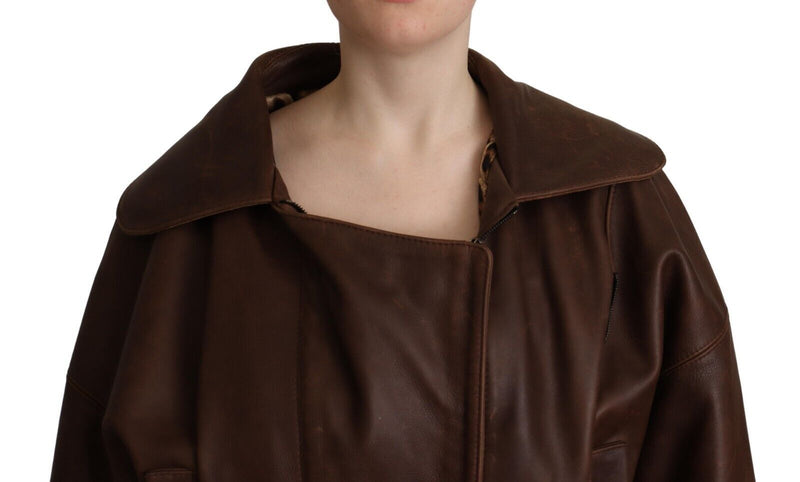 Brown Bull Leather Collared Biker Coat Jacket