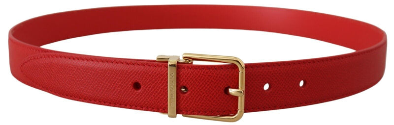 Red Solid Leather Gold Metal Buckle Belt