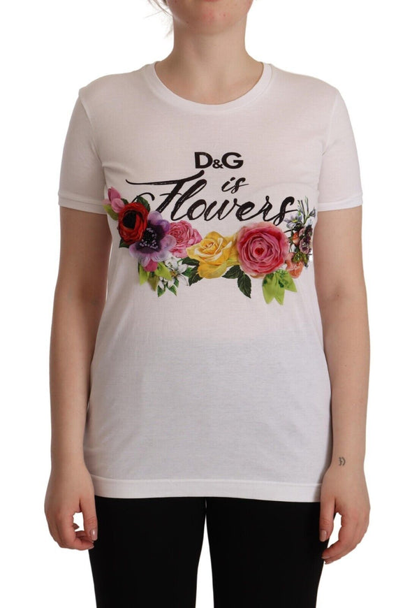 White Floral Applique Cotton Short Sleeve Top