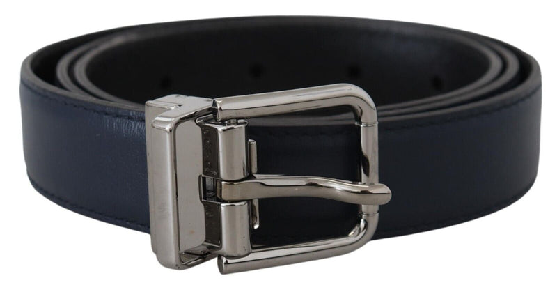 Blue Calf Leather Silver Tone Metal Buckle Belt