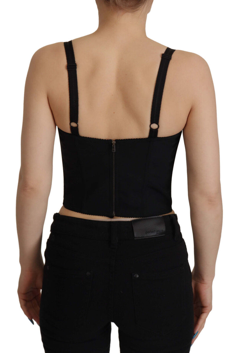 Black Patchwork Sicily Blouse Corset Cropped Top