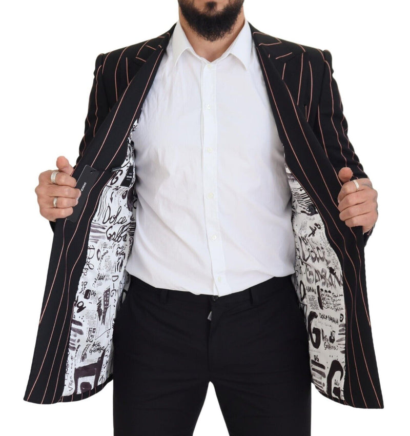 Black Stripes Viscose Double Breasted Blazer