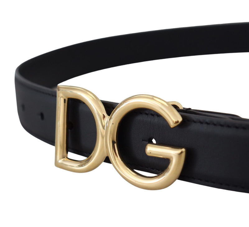 Black Leather DG Gold Tone Metal Buckle Belt