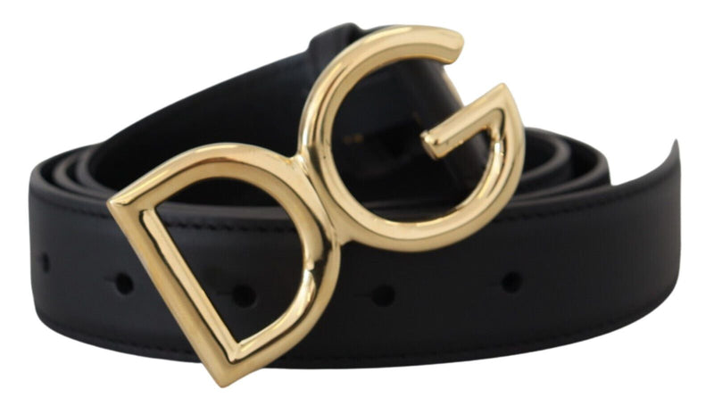 Black Leather DG Gold Tone Metal Buckle Belt