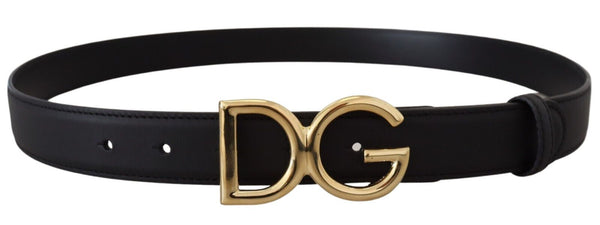 Black Leather DG Gold Tone Metal Buckle Belt