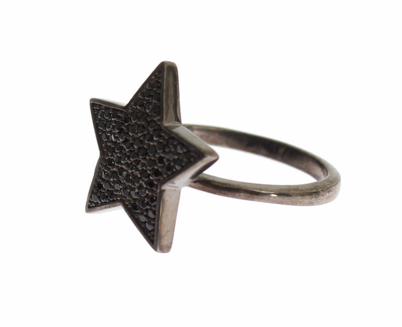 Black CZ Star 925 Silver Womens Ring