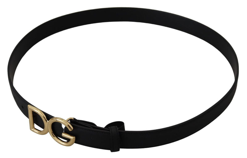 Black Leather DG Gold Tone Metal Buckle Belt