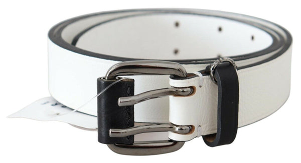 White Genuine Leather Silver Buckle Waist Belt