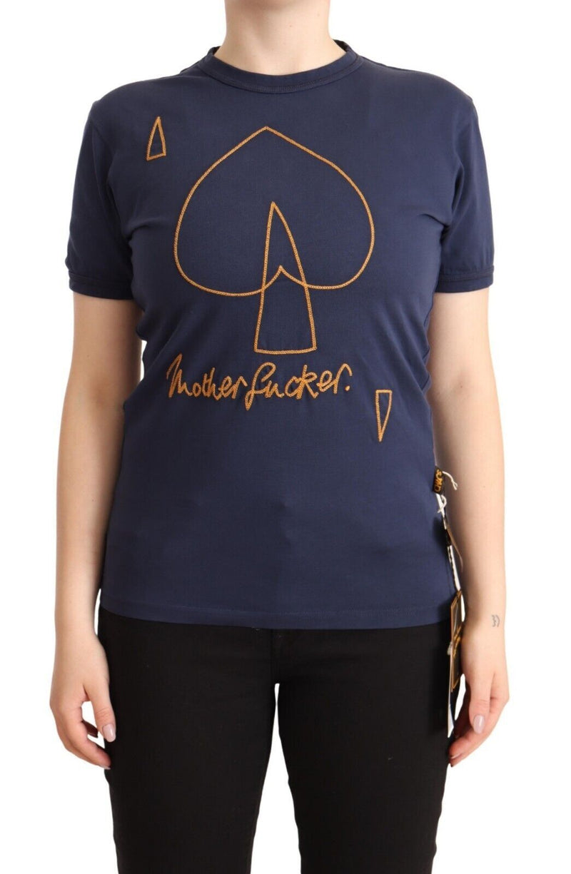 Navy Blue Cotton Short Sleeves Crew Neck T-shirt