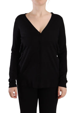 Black Wool V-neck Long Sleeves Pullover Top