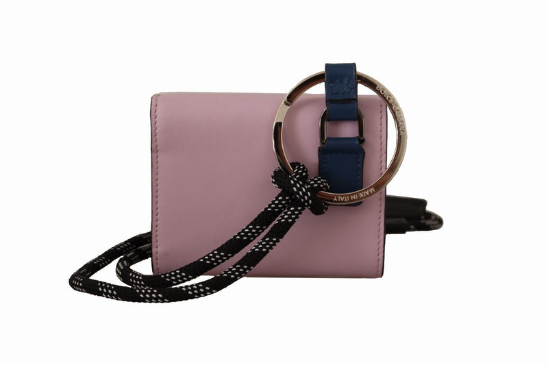 Pink Leather Mini Bifold Neck Strap Wallet