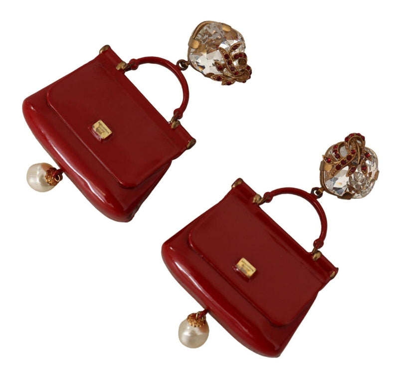 Gold Red Sicily Bag Crystal DG Clip-on Jewelry Dangling Earrings