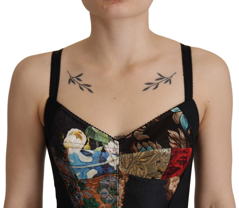 Black Patchwork Sicily Blouse Corset Cropped Top