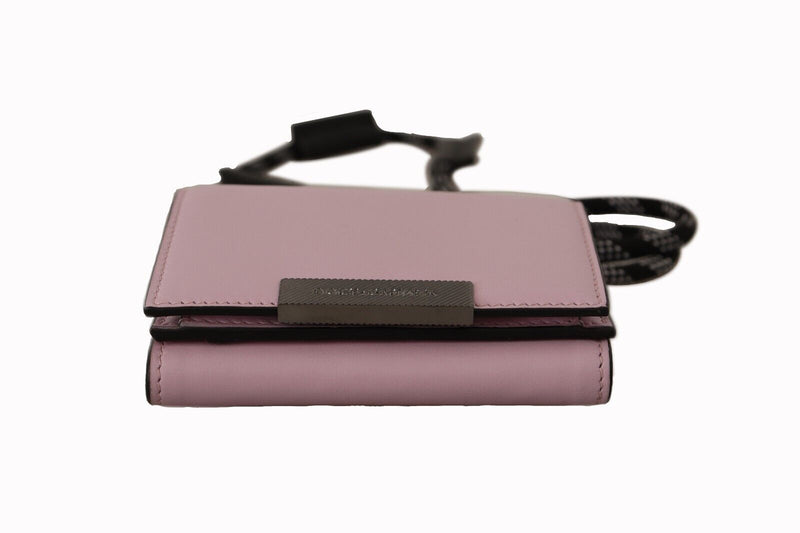 Pink Leather Mini Bifold Neck Strap Wallet