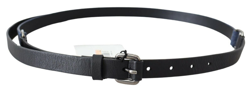 Black Blue Leather Silver Logo Belt