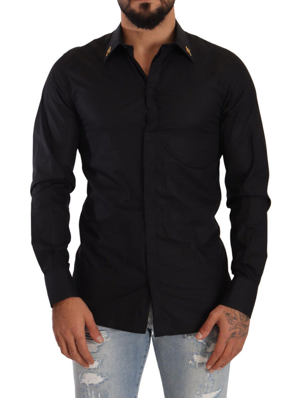 Black GOLD Cotton Crystal Cross Slim Shirt