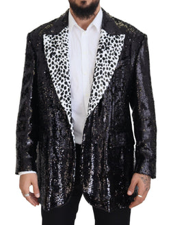 Black Sequined Cow Pattern Nylon Blazer