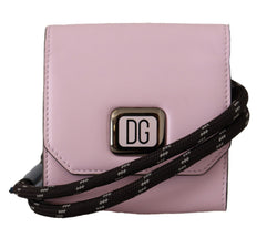 Pink Leather Mini Bifold Neck Strap Wallet