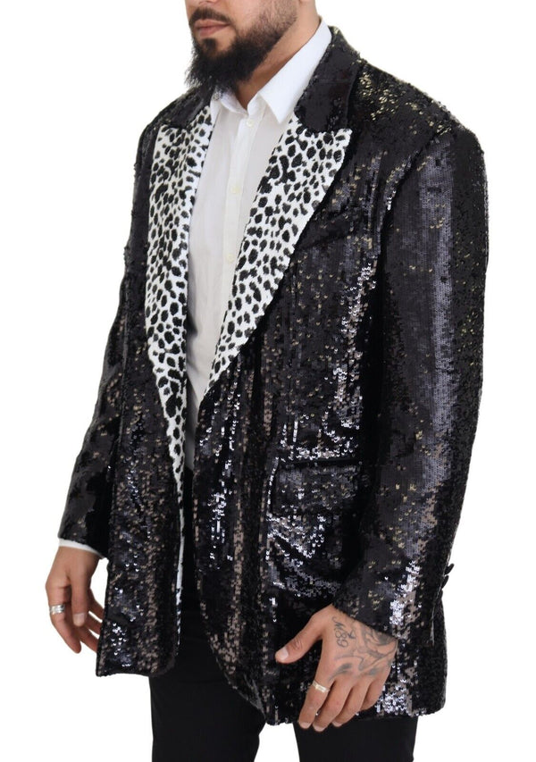 Black Sequined Cow Pattern Nylon Blazer