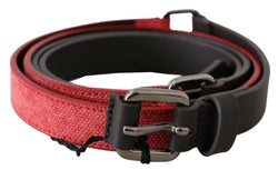 Red Brown Leather Silver Logo Buckle Waist Belt