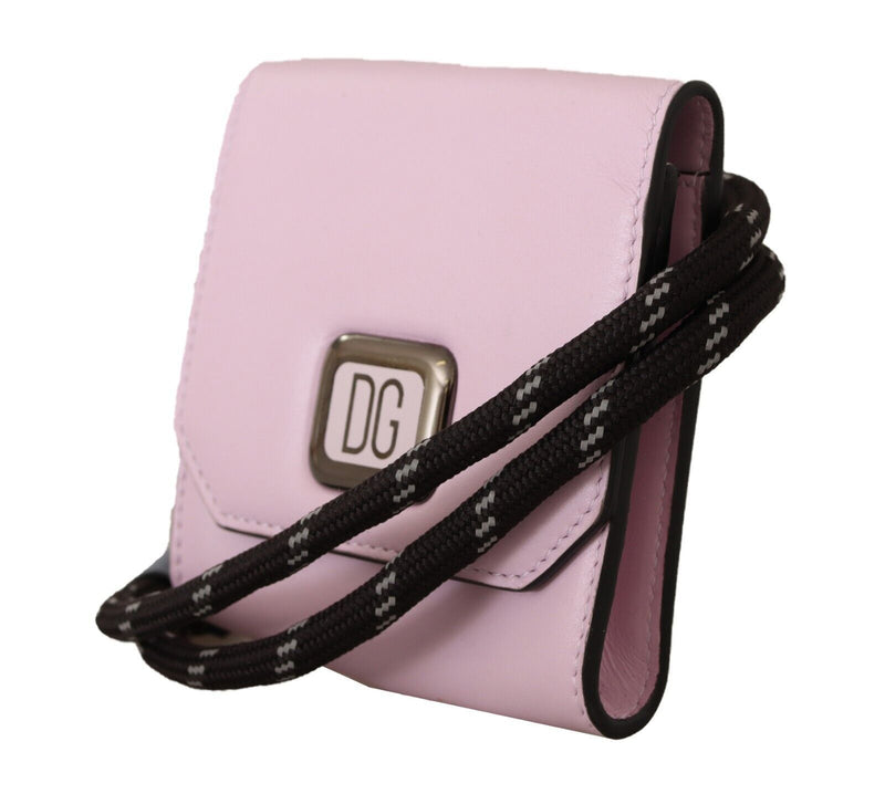 Pink Leather Mini Bifold Neck Strap Wallet