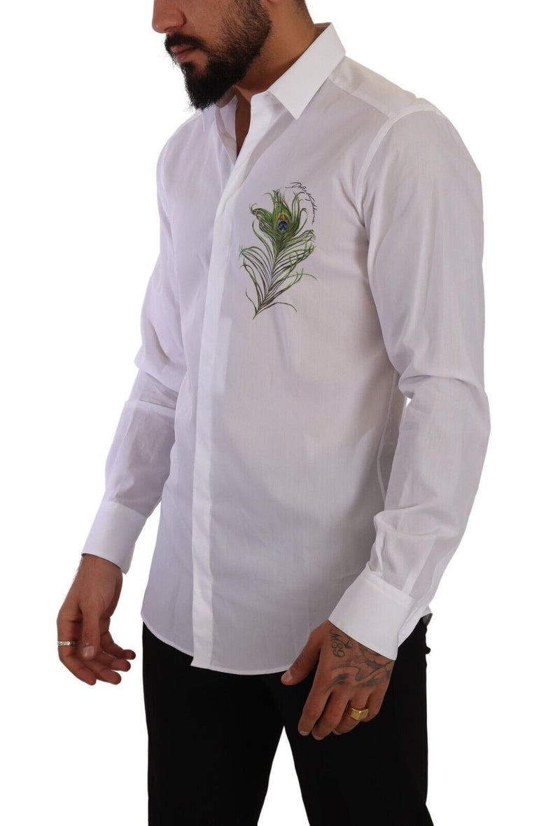 White GOLD Cotton Peacock Long Sleeves Shirt