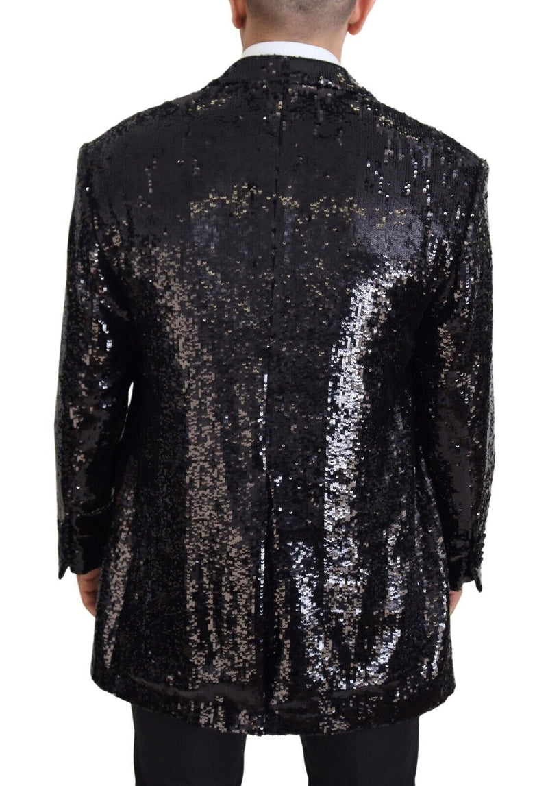 Black Sequined Cow Pattern Nylon Blazer