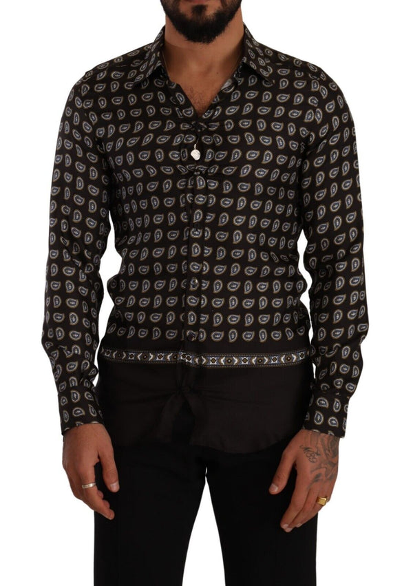 Brown GOLD Silk Patterned Slim Fit Shirt