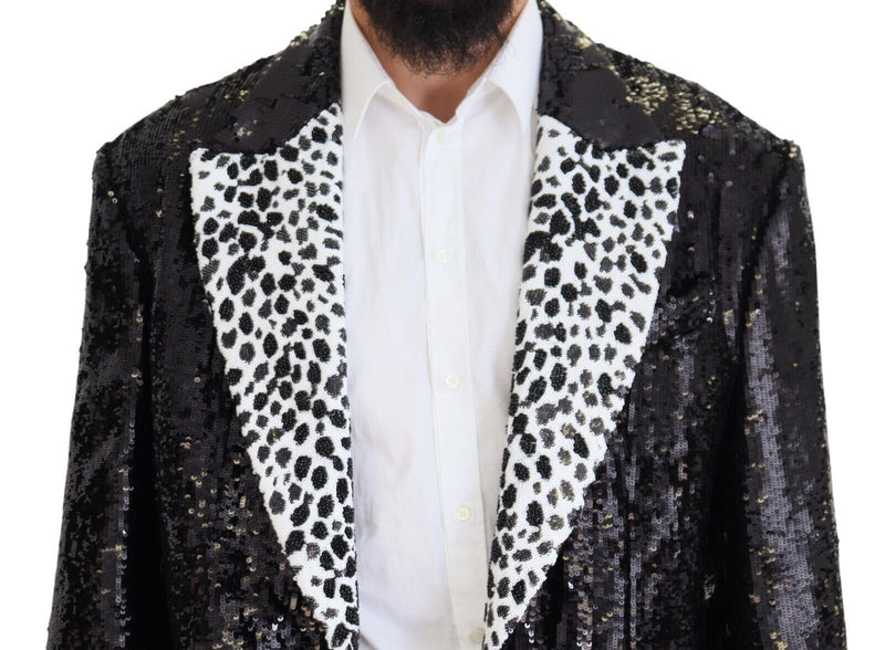 Black Sequined Cow Pattern Nylon Blazer