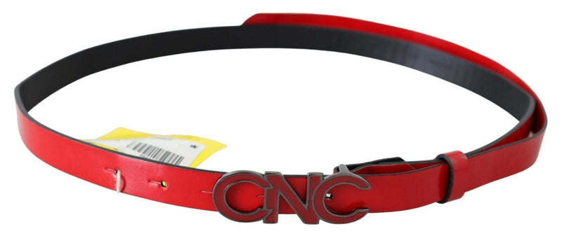 Red Black Reversible Leather Logo Buckle Belt