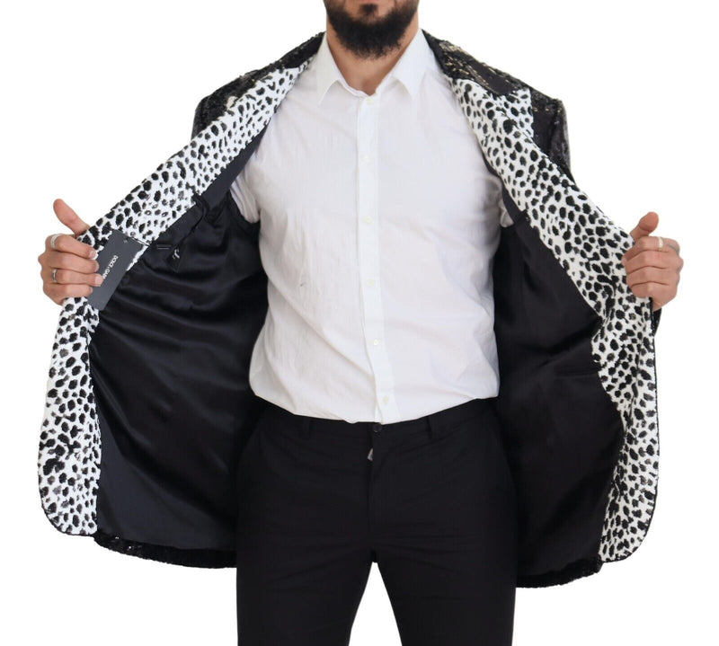 Black Sequined Cow Pattern Nylon Blazer