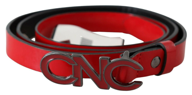 Red Black Reversible Leather Logo Buckle Belt