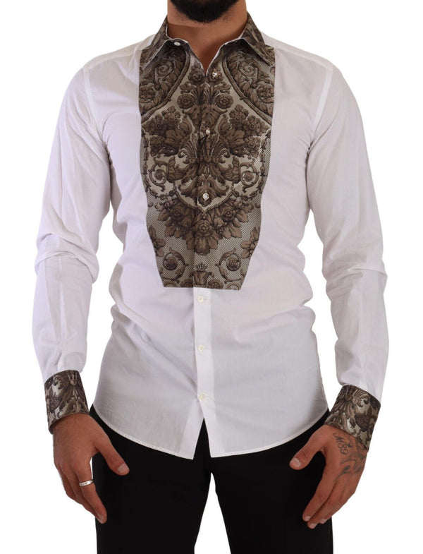 White GOLD Jacquard Cotton Slim Formal Shirt