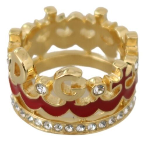 Red CROWN Crystal DG Gold Brass Ring